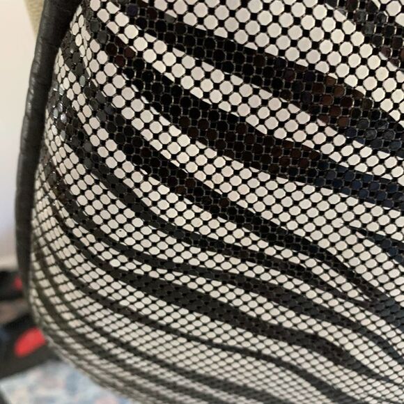 Whiting & Davis 80s Vintage USA Zebra Print Metal Mesh Clutch Crossbody Bag - Picture 10 of 11